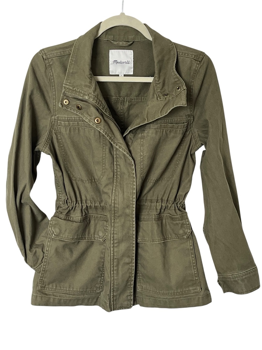 Madewell Cargo Utility Field Jacket Olive Green Drawstring Waist 100% Cotton
